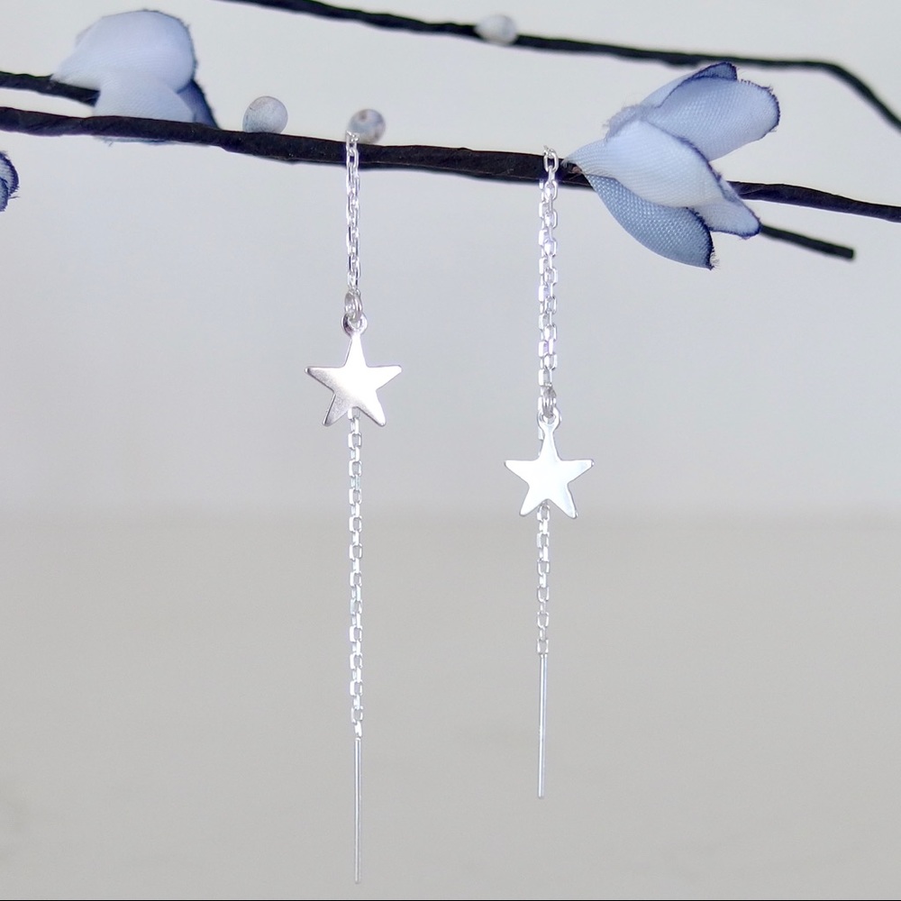 Silver star threader earrings